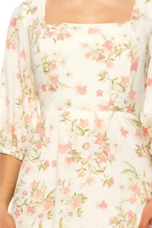 New Yorker's Apparels Three Quarter Sleeve Floral Midi Dress. Fall Clearance!