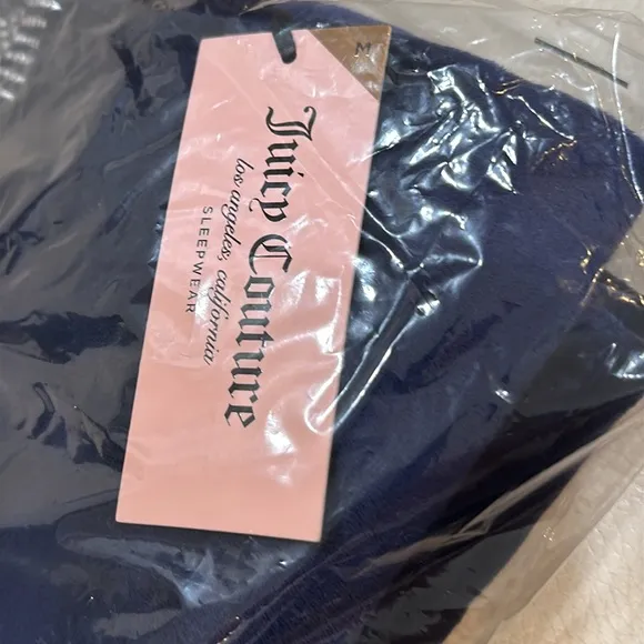 NWT JUICY COUTURE Velour Fitted Top And Wide Leg Pants Lounge Set in Royal Navy