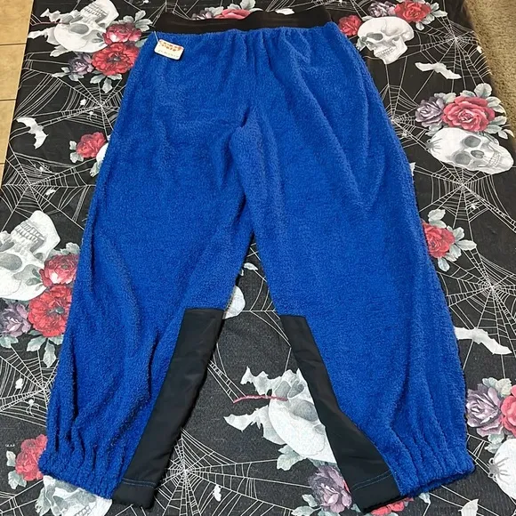 NWT WOMENS FREE MOVEMENT BY FREE PEOPLE CUDDLE UP BLUE FLEECE TIE WAIST PANTS M