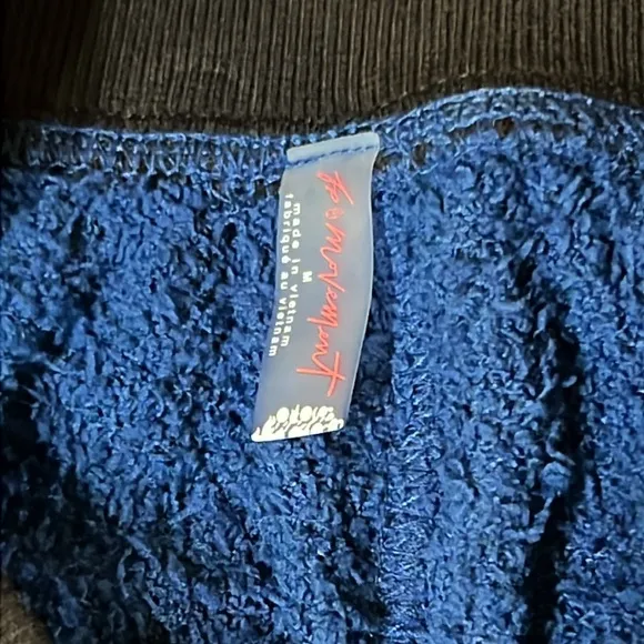 NWT WOMENS FREE MOVEMENT BY FREE PEOPLE CUDDLE UP BLUE FLEECE TIE WAIST PANTS M