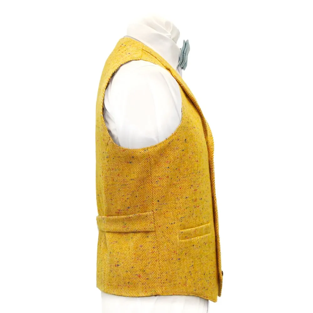 O Brien Yellow  Herringbone  Tweed Waistcoat with Silk  and Revere