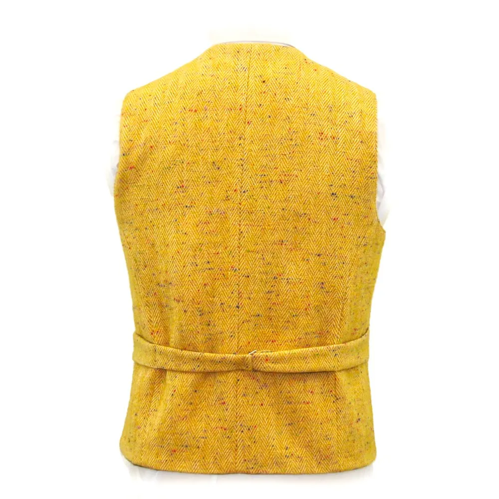 O Brien Yellow  Herringbone  Tweed Waistcoat with Silk  and Revere
