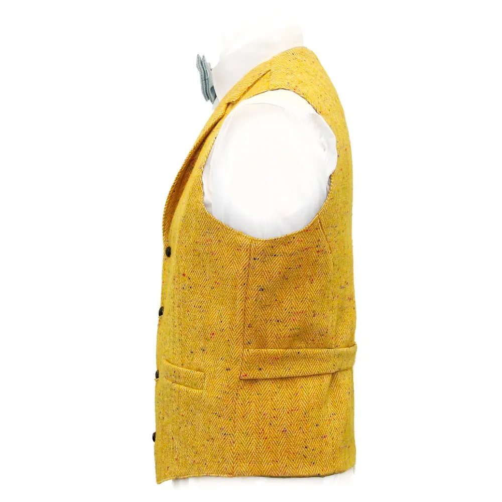 O Brien Yellow  Herringbone  Tweed Waistcoat with Silk  and Revere