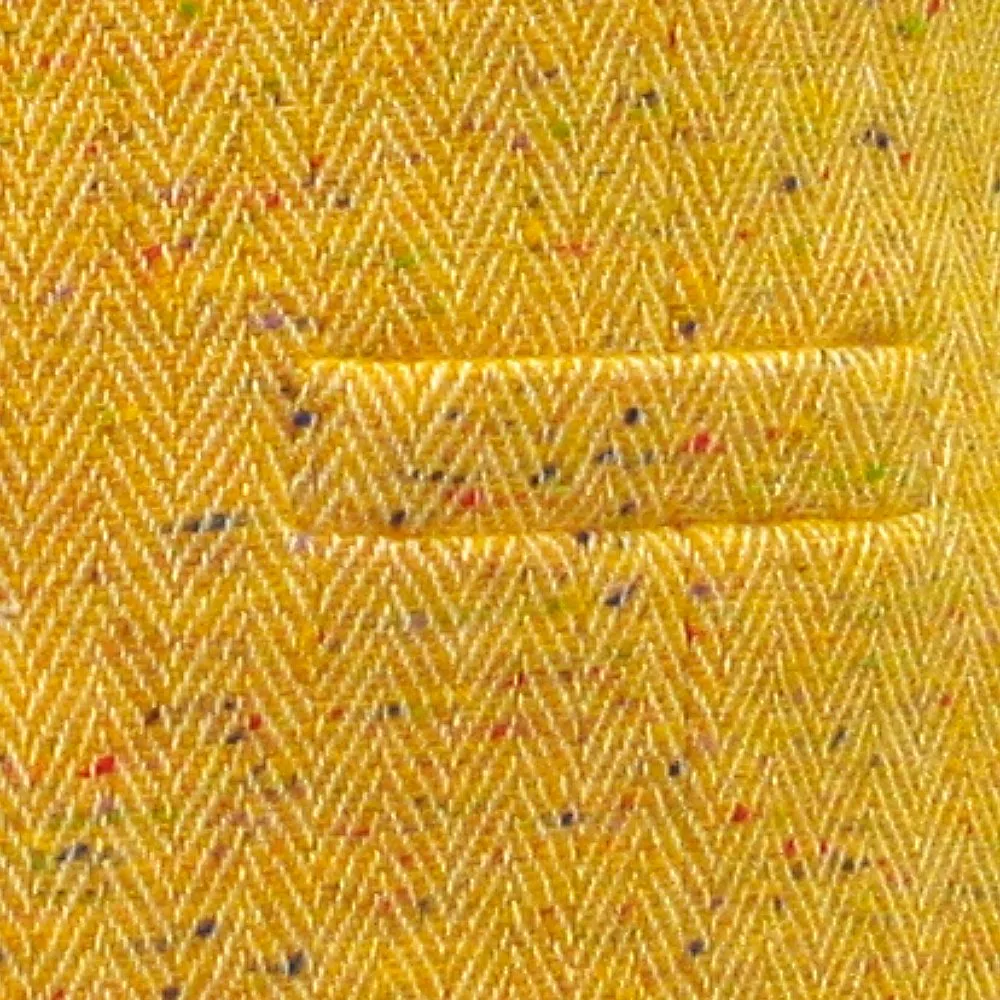 O Brien Yellow  Herringbone  Tweed Waistcoat with Silk  and Revere