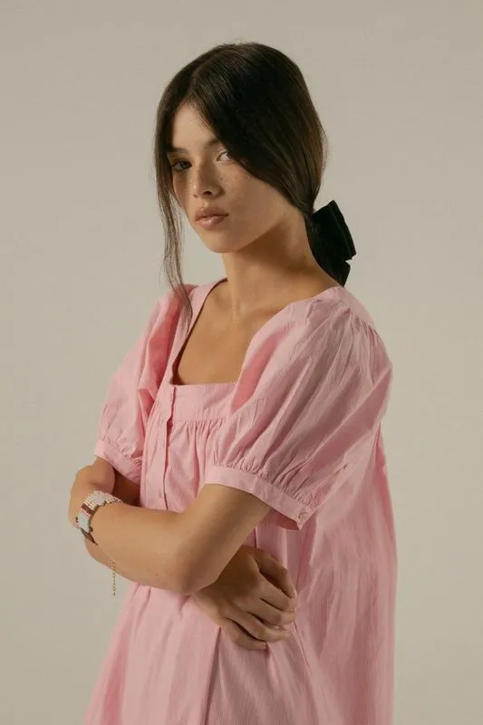 Oak Meadow - Gigi Midi Dress in Juni Rose Pinstripe