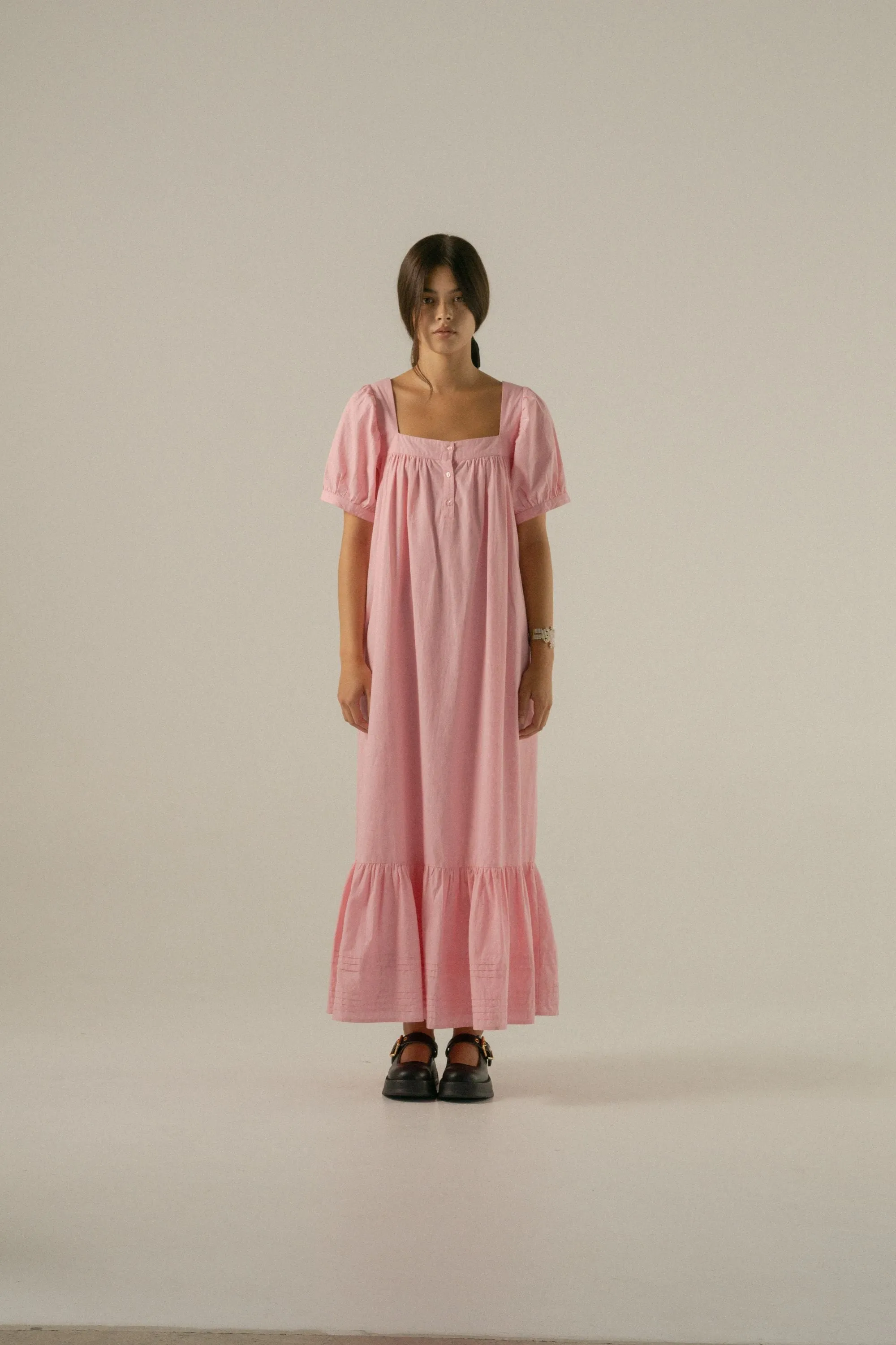 Oak Meadow - Gigi Midi Dress in Juni Rose Pinstripe
