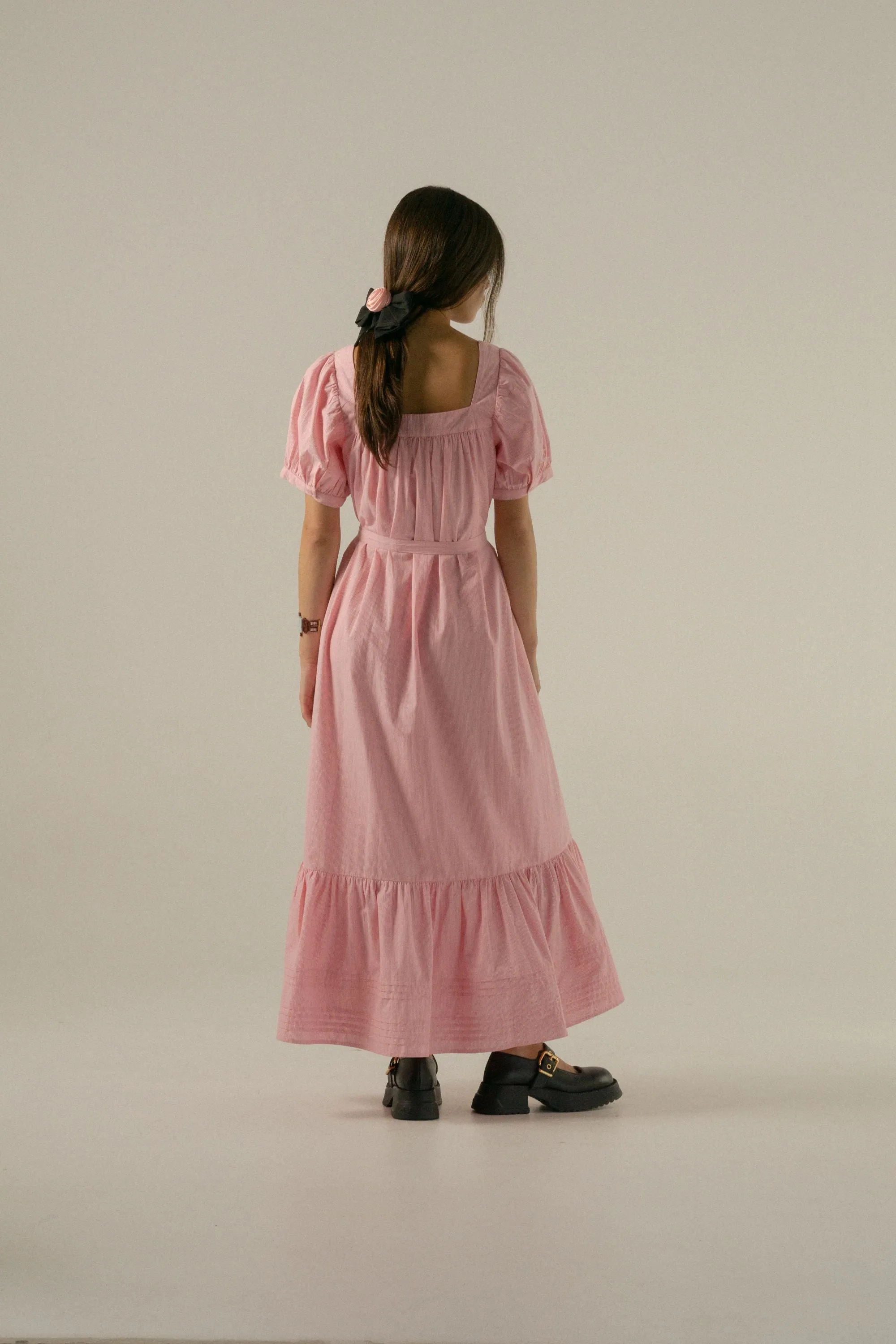 Oak Meadow - Gigi Midi Dress in Juni Rose Pinstripe