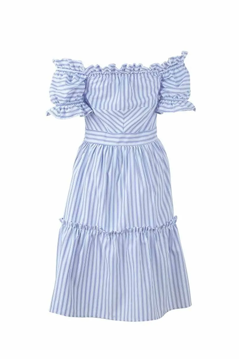 Off Shoulder Midi Striped Dress