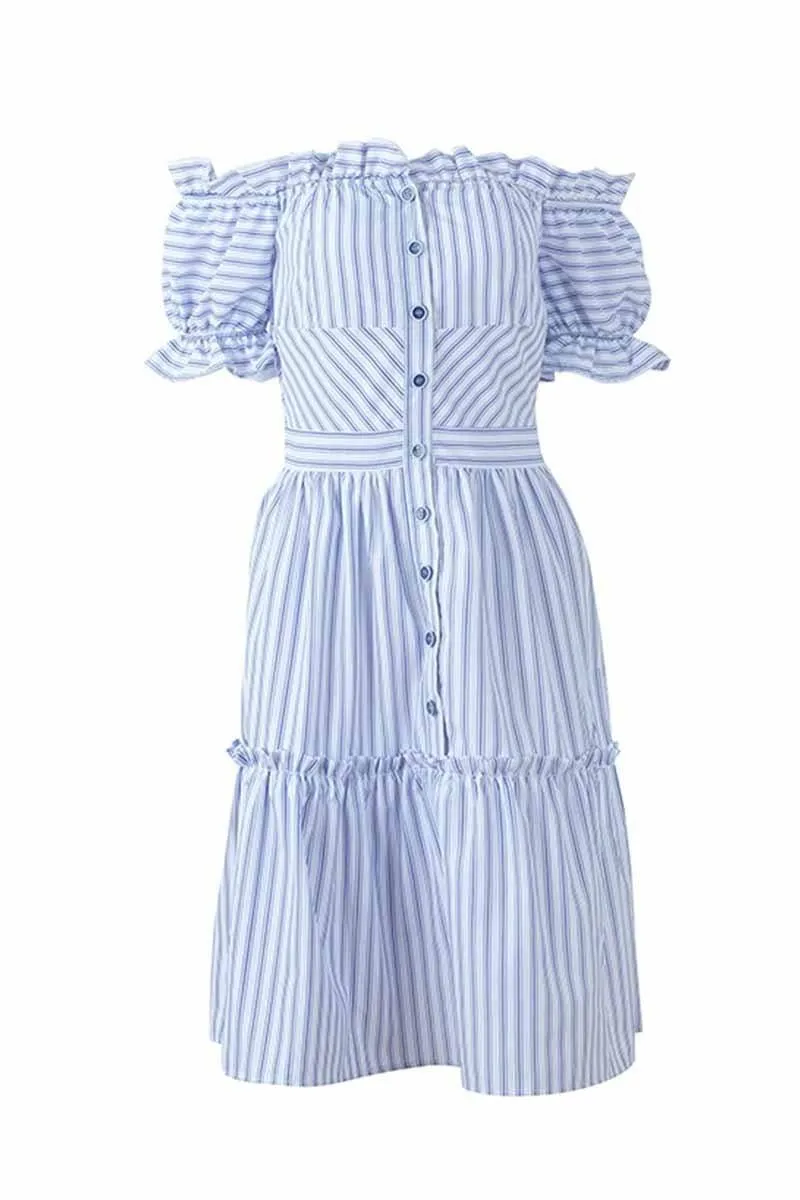 Off Shoulder Midi Striped Dress