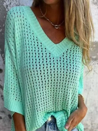 Openwork V-Neck Knit Cover