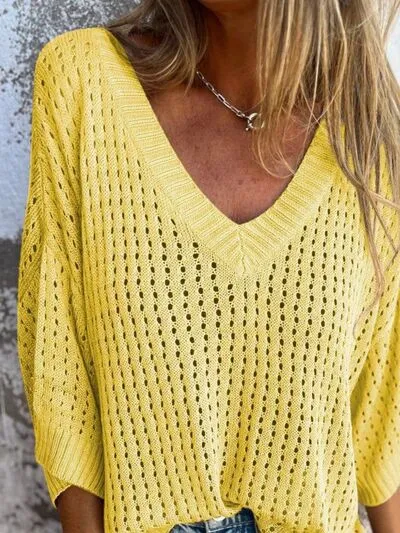 Openwork V-Neck Knit Cover