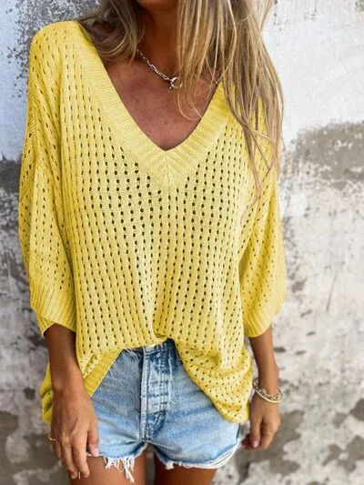 Openwork V-Neck Knit Cover