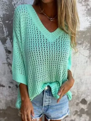 Openwork V-Neck Knit Cover
