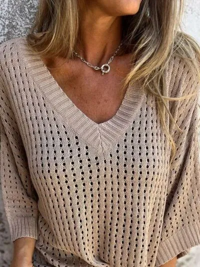 Openwork V-Neck Knit Cover