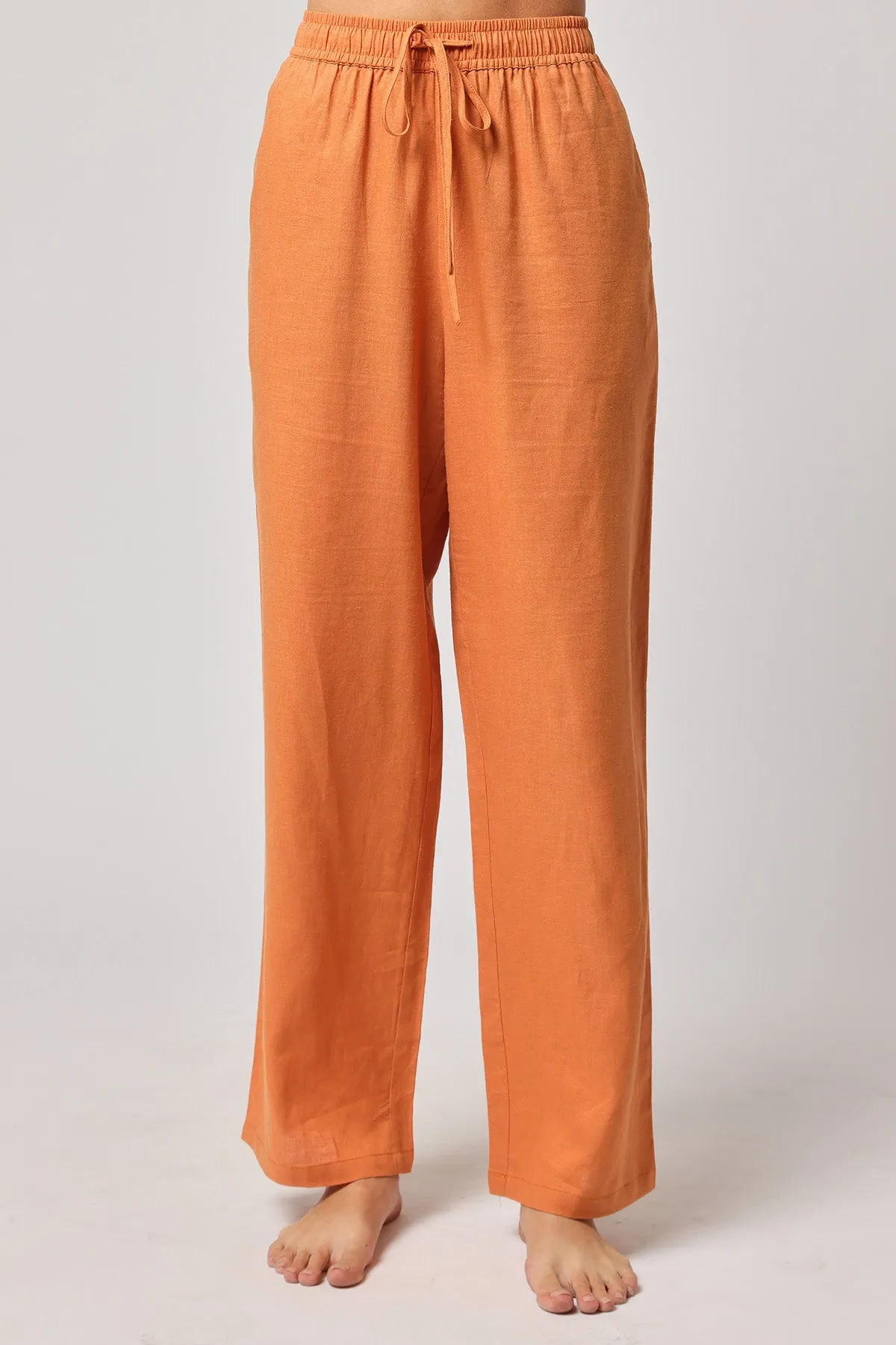 Orange Linen High-Waisted Pants