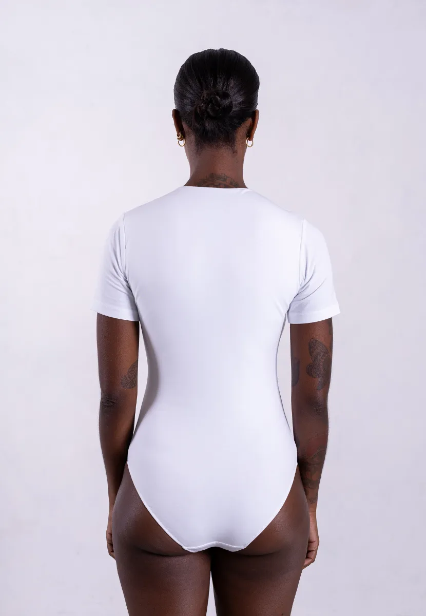Organic Cotton V-Neck Bodysuit, White