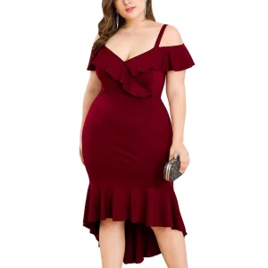 Original Design Ruffle V-neck Strapless High Waist Bag Hip Strap Fishtail Large Size Women's Dress Skirt