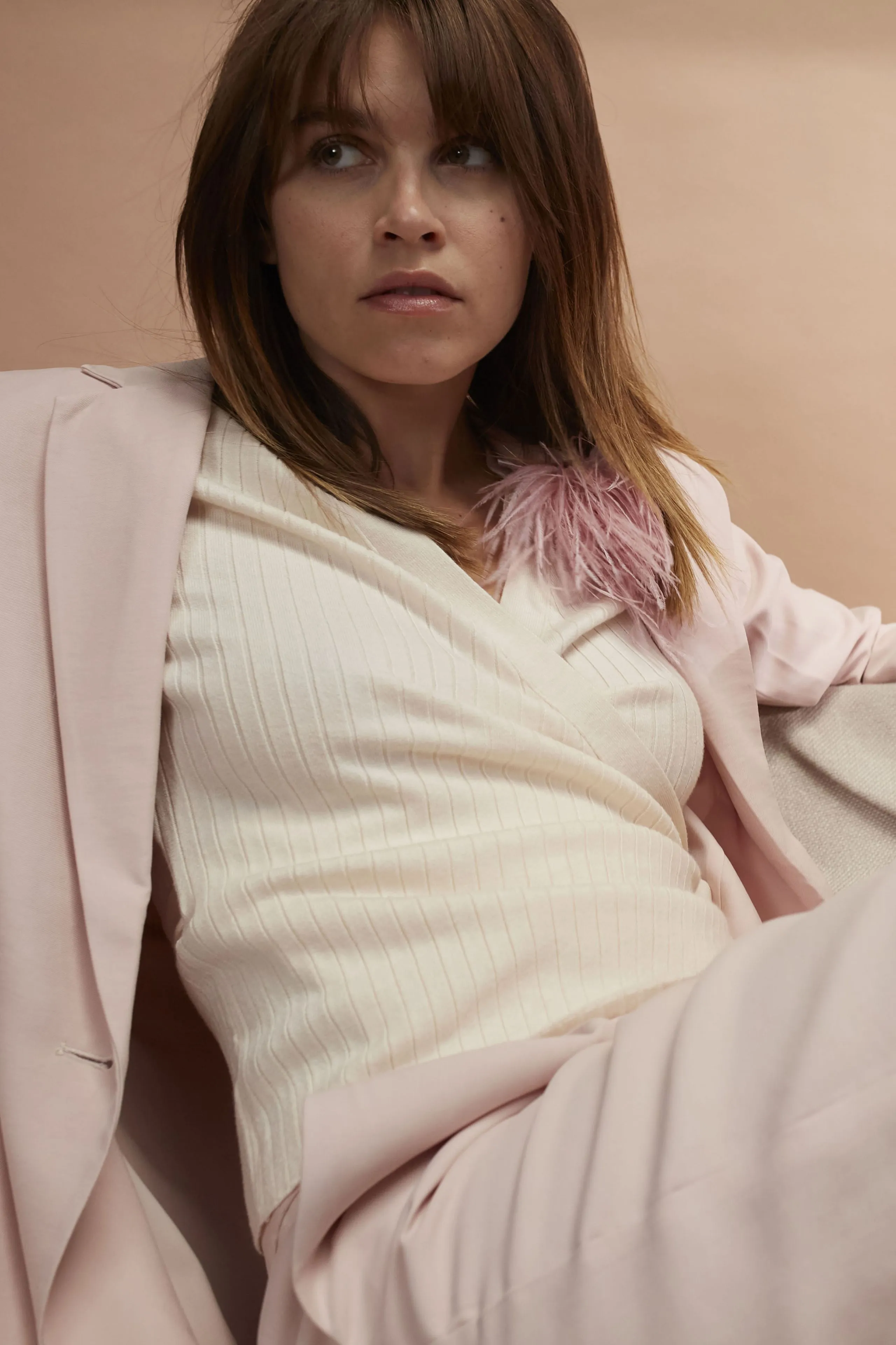 Oui Peach Whip Light Pink Casual Cut Blazer