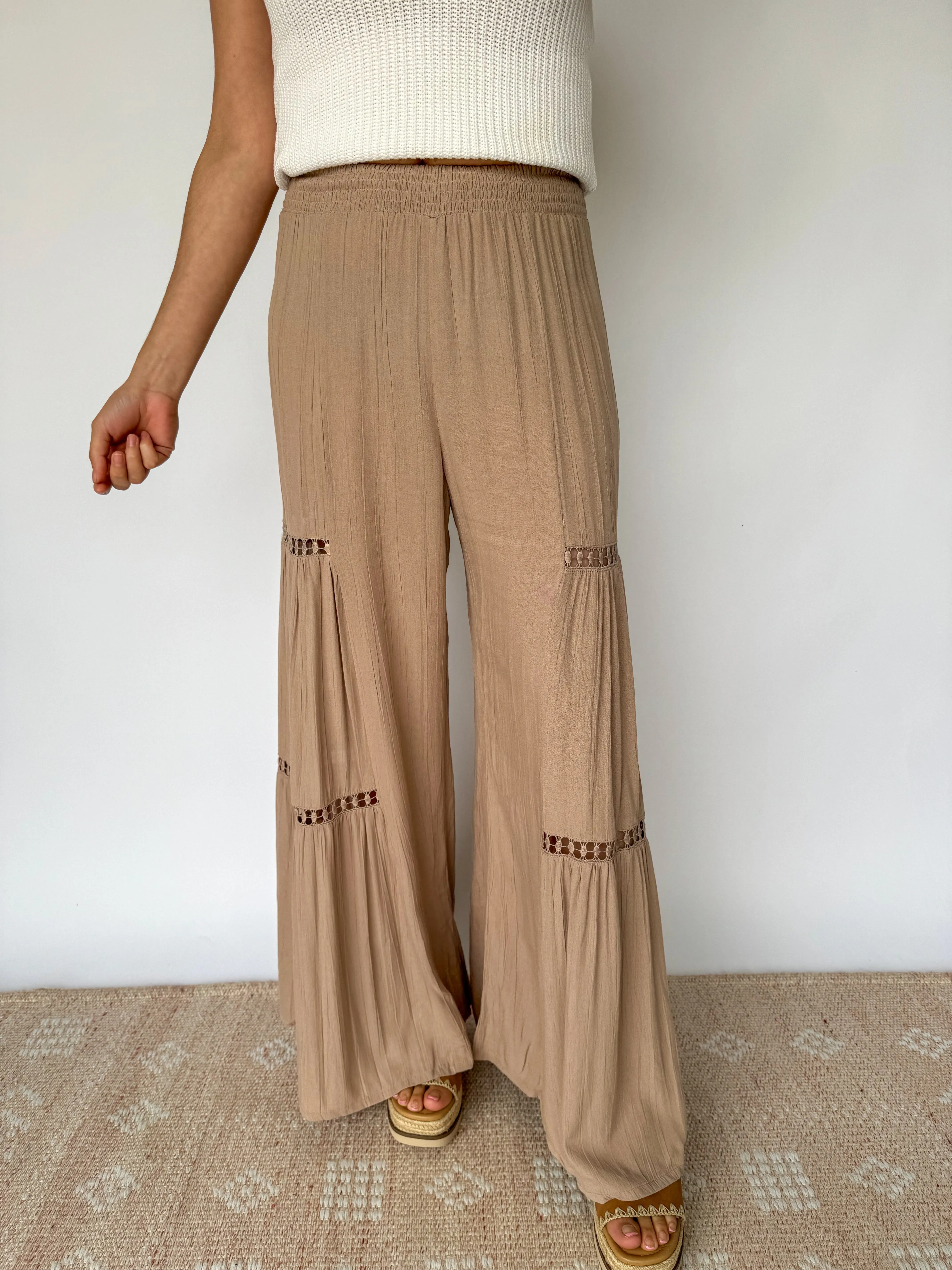 Out For The Day Tan Lace Detail Pants