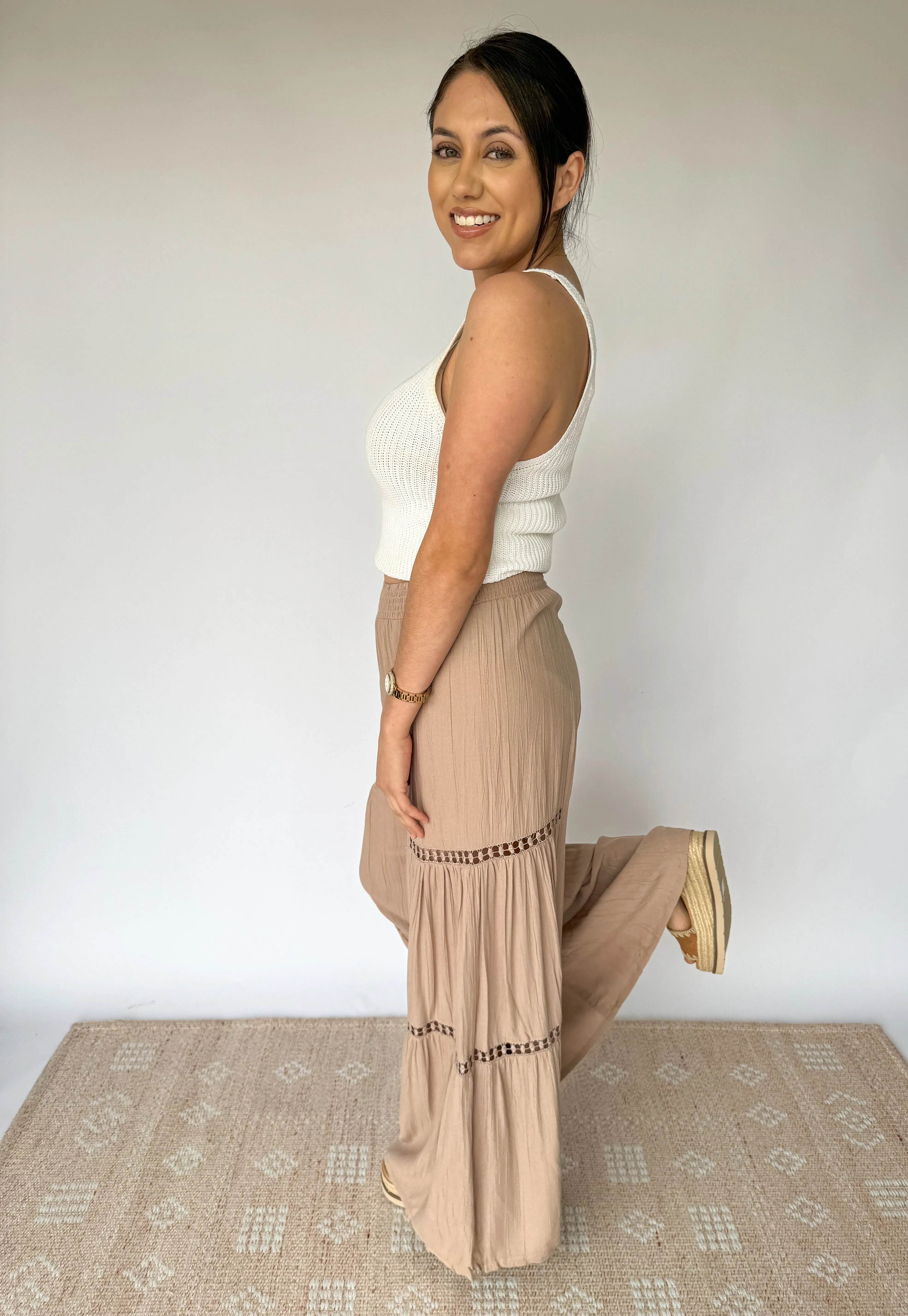 Out For The Day Tan Lace Detail Pants
