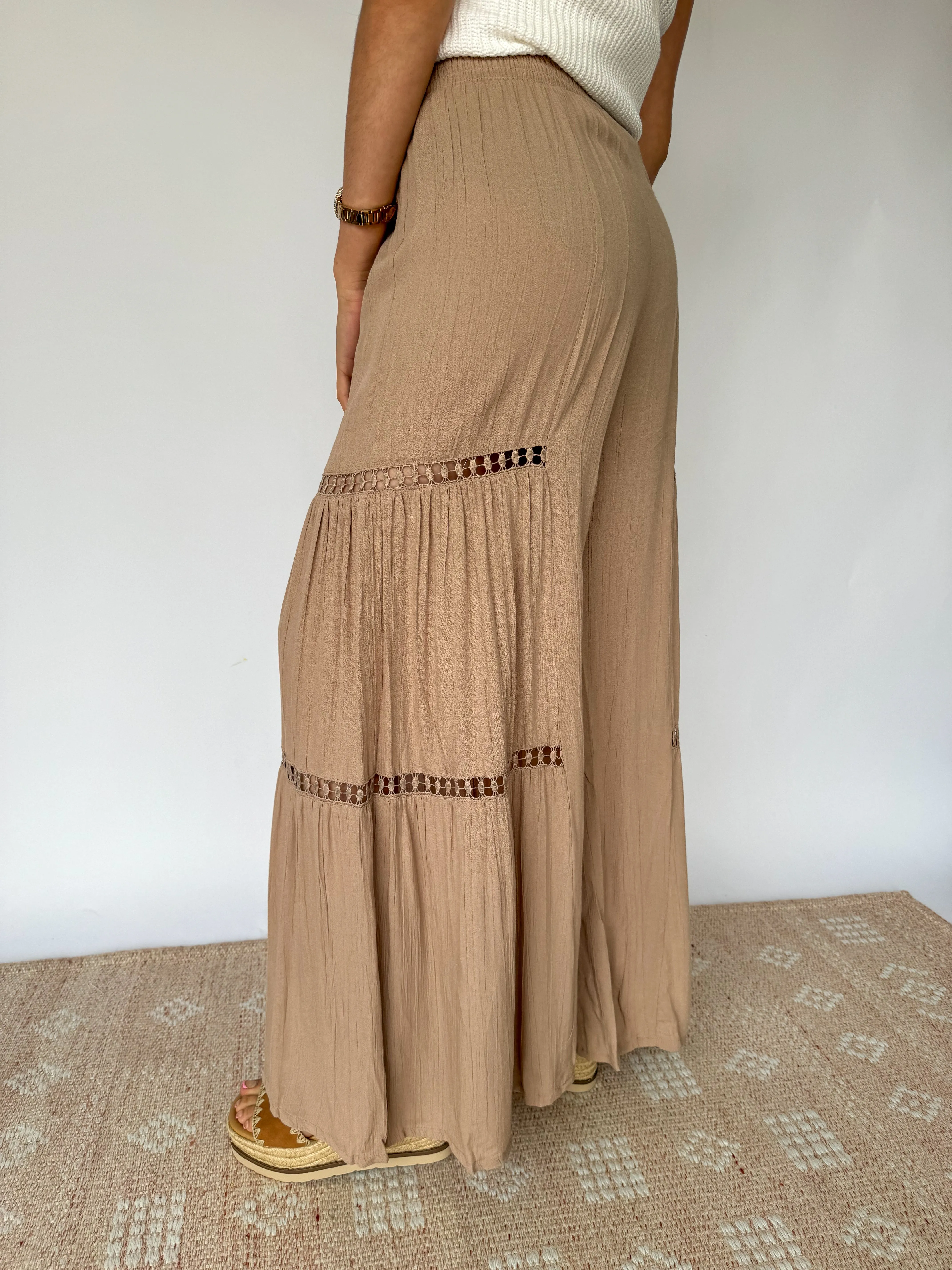 Out For The Day Tan Lace Detail Pants