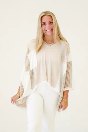 Oversize V-Neck Summer Splash Top in Oatmeal