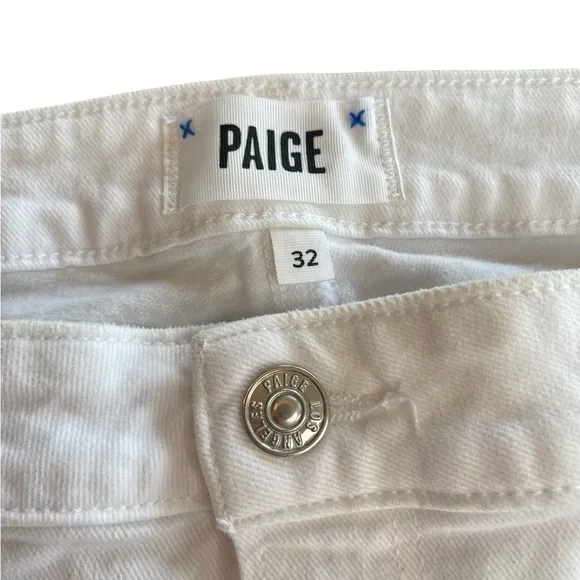 Paige Claudine High Rise Boot Cut White Denim Jeans Women’s 32 / 12 Distressed