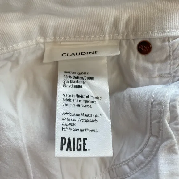 Paige Claudine High Rise Boot Cut White Denim Jeans Women’s 32 / 12 Distressed