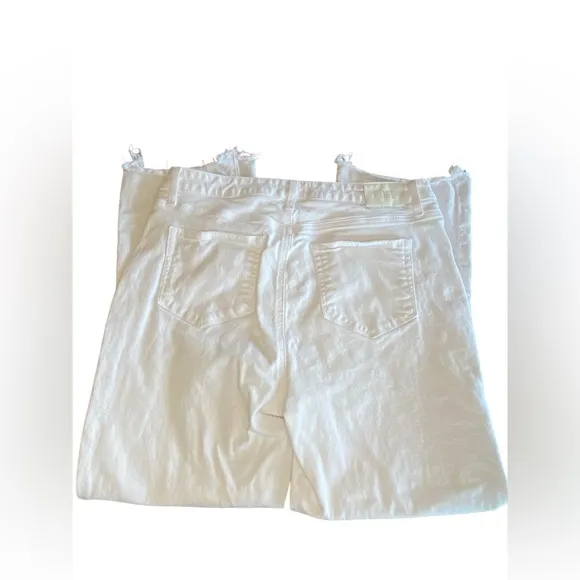 Paige Claudine High Rise Boot Cut White Denim Jeans Women’s 32 / 12 Distressed
