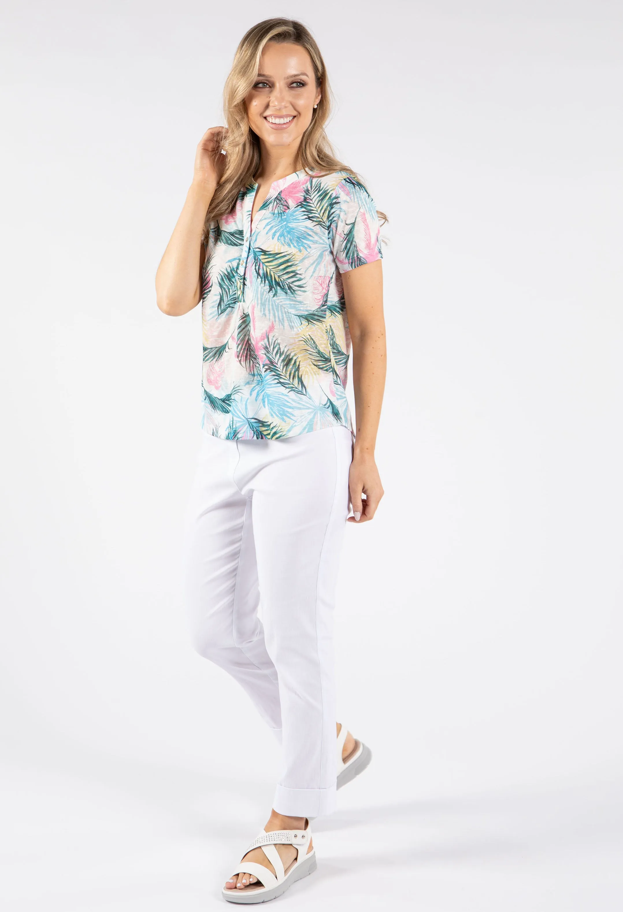 Palm Print V-Neck Top