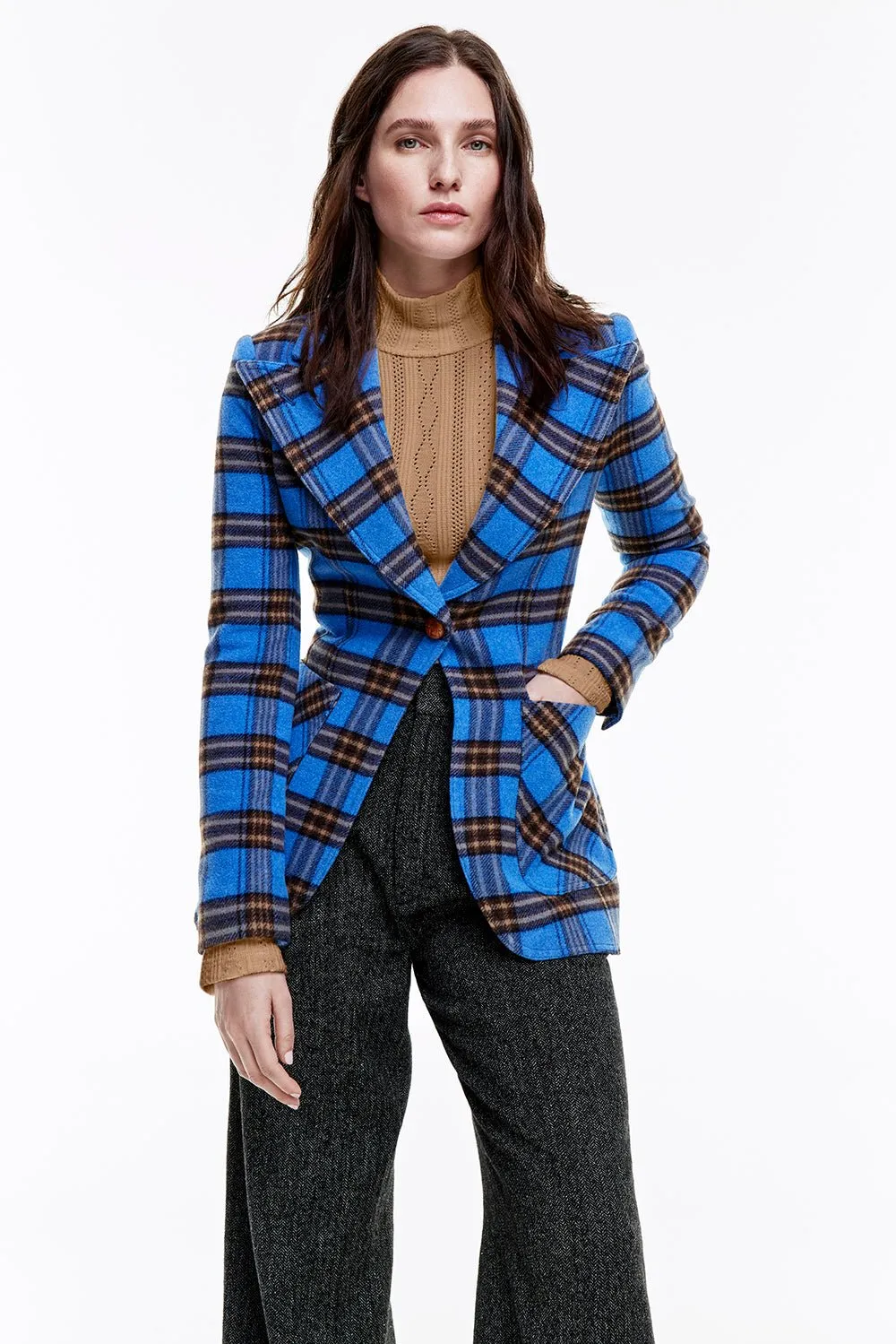 Patch Pocket Birkin Blazer in French Blue Plaid