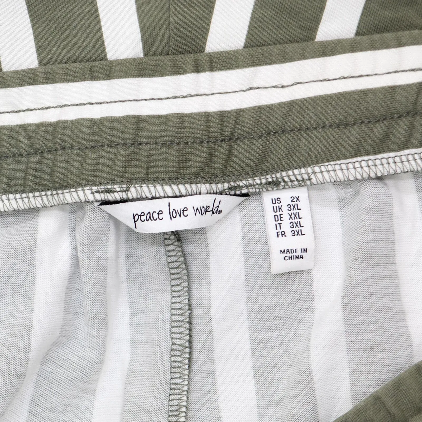 Peace Love World Print Striped Wide Leg Monica Pant Rosemary Stripe Green 2X