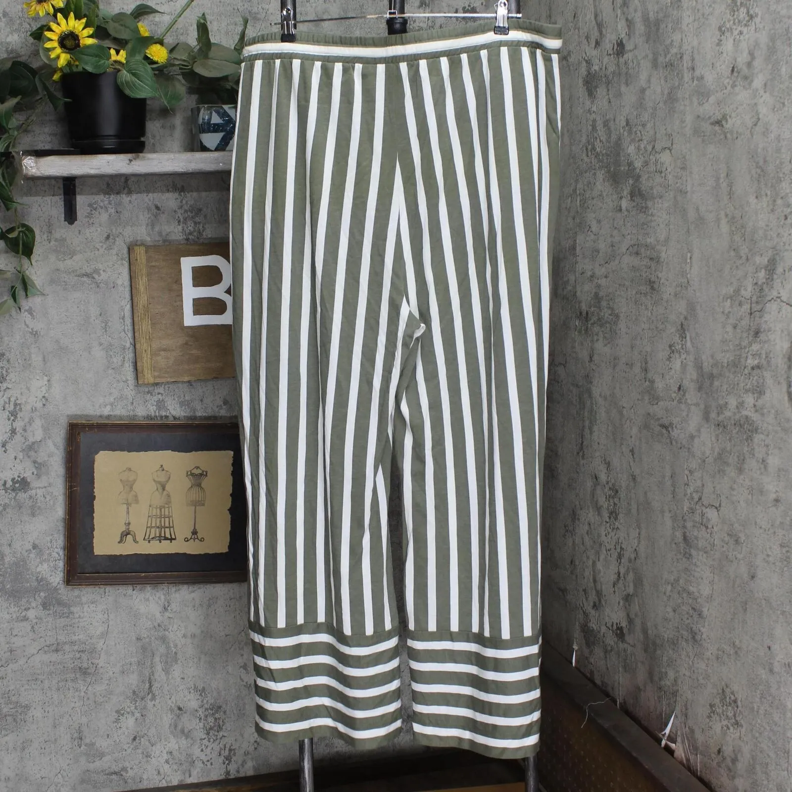Peace Love World Print Striped Wide Leg Monica Pant Rosemary Stripe Green 2X
