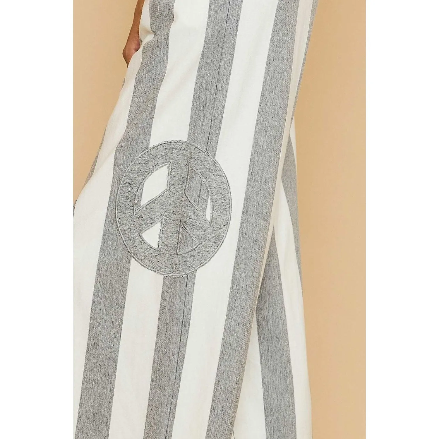 Peace Sign Patch Striped Wide Leg Pants
