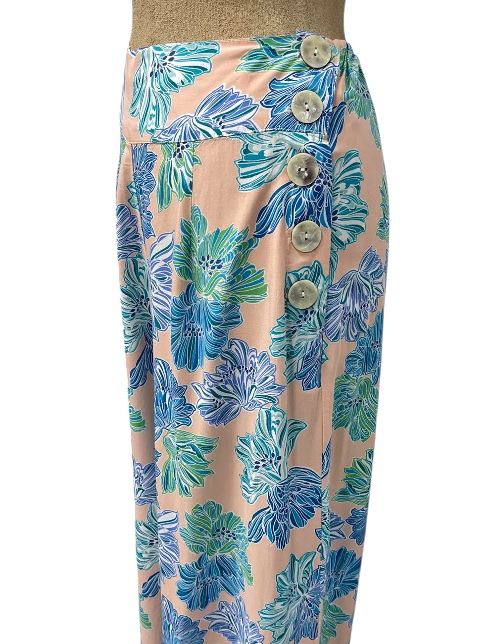 Peachy Lavender Blue Floral High Waist Lightweight Palazzo Pants