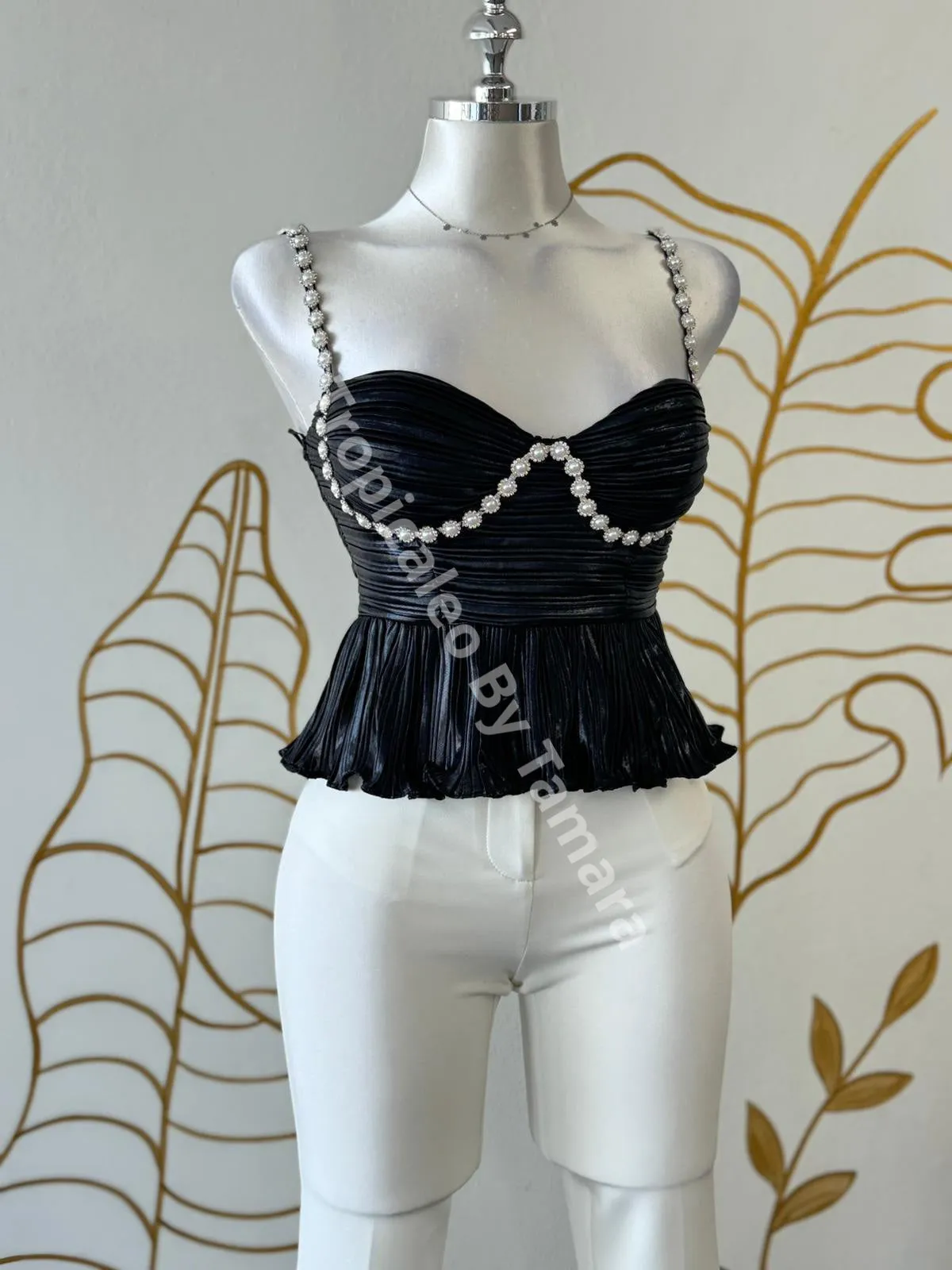 Pearl Trim Pleated Bustier Top (2 colores disponibles)