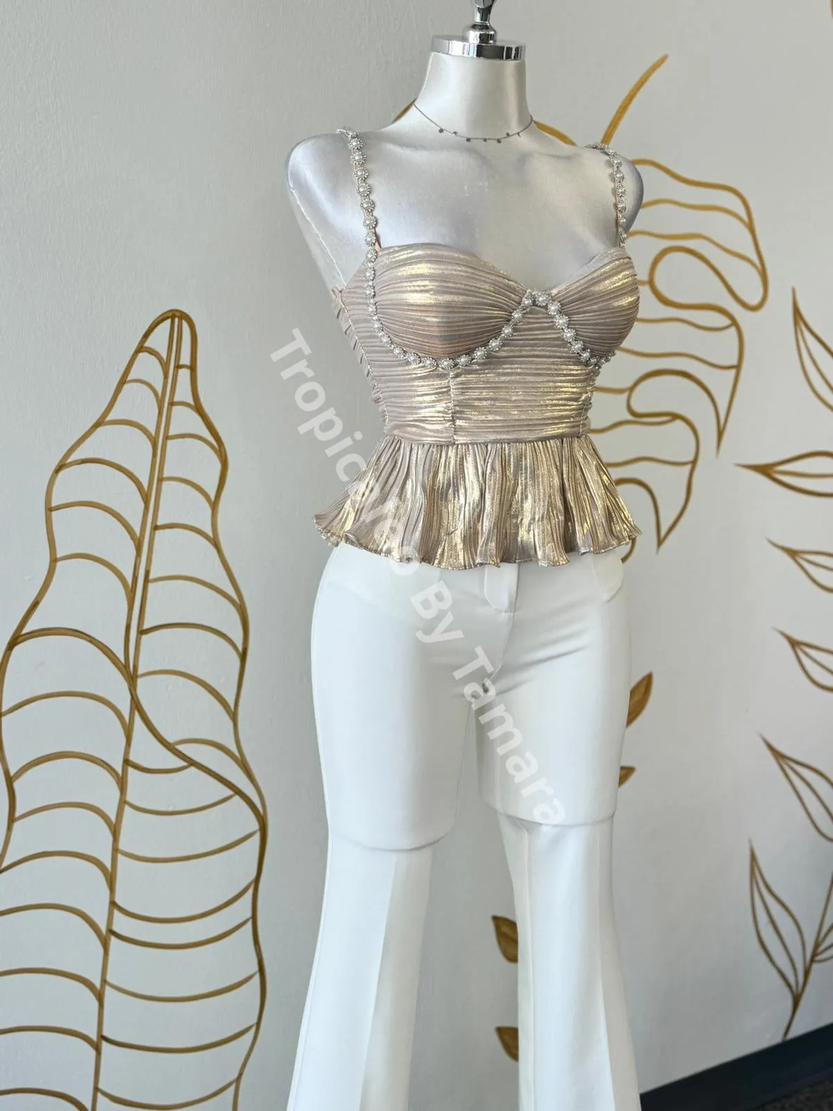 Pearl Trim Pleated Bustier Top (2 colores disponibles)
