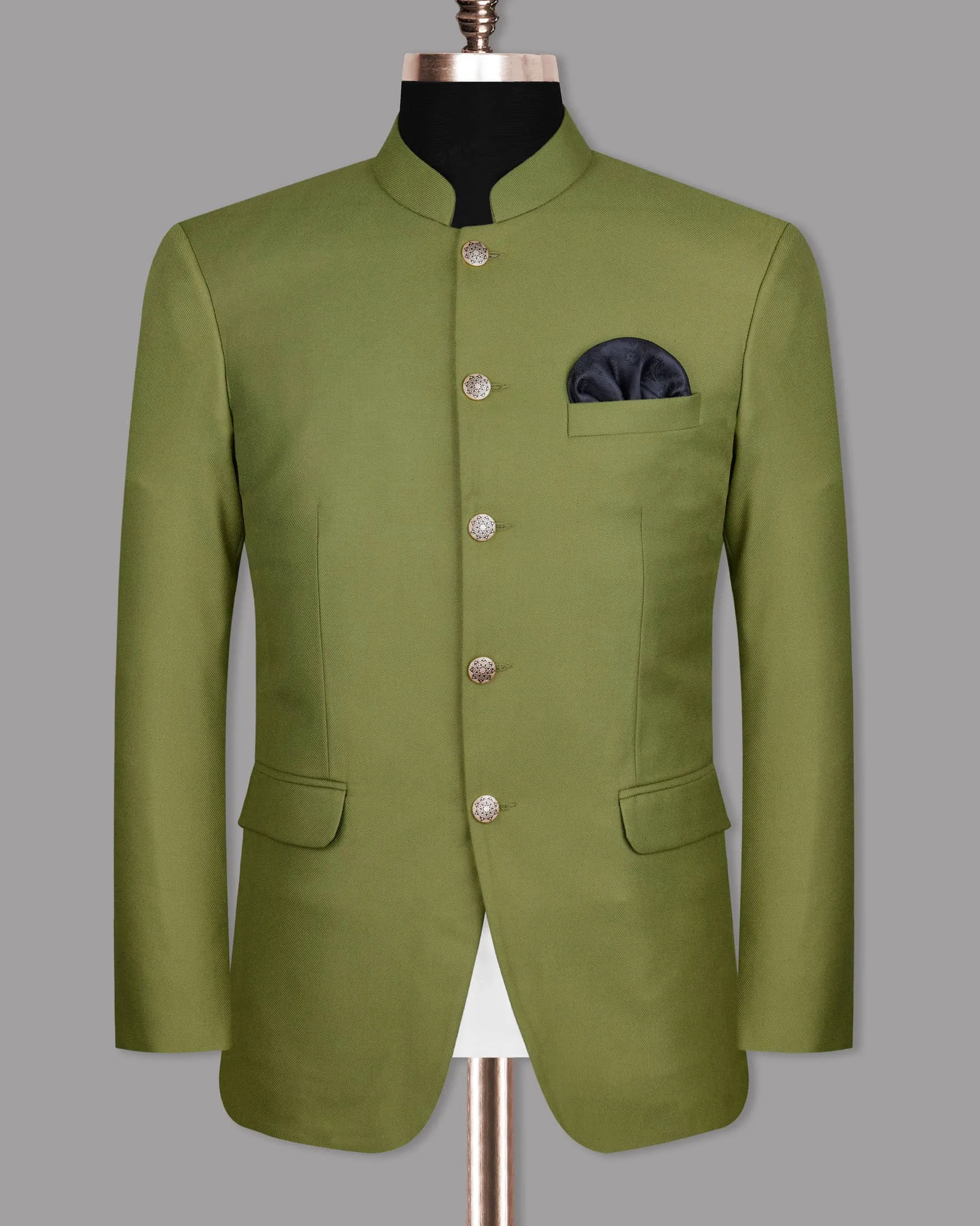 Pesto Green Bandhgala/Mandarin Blazer