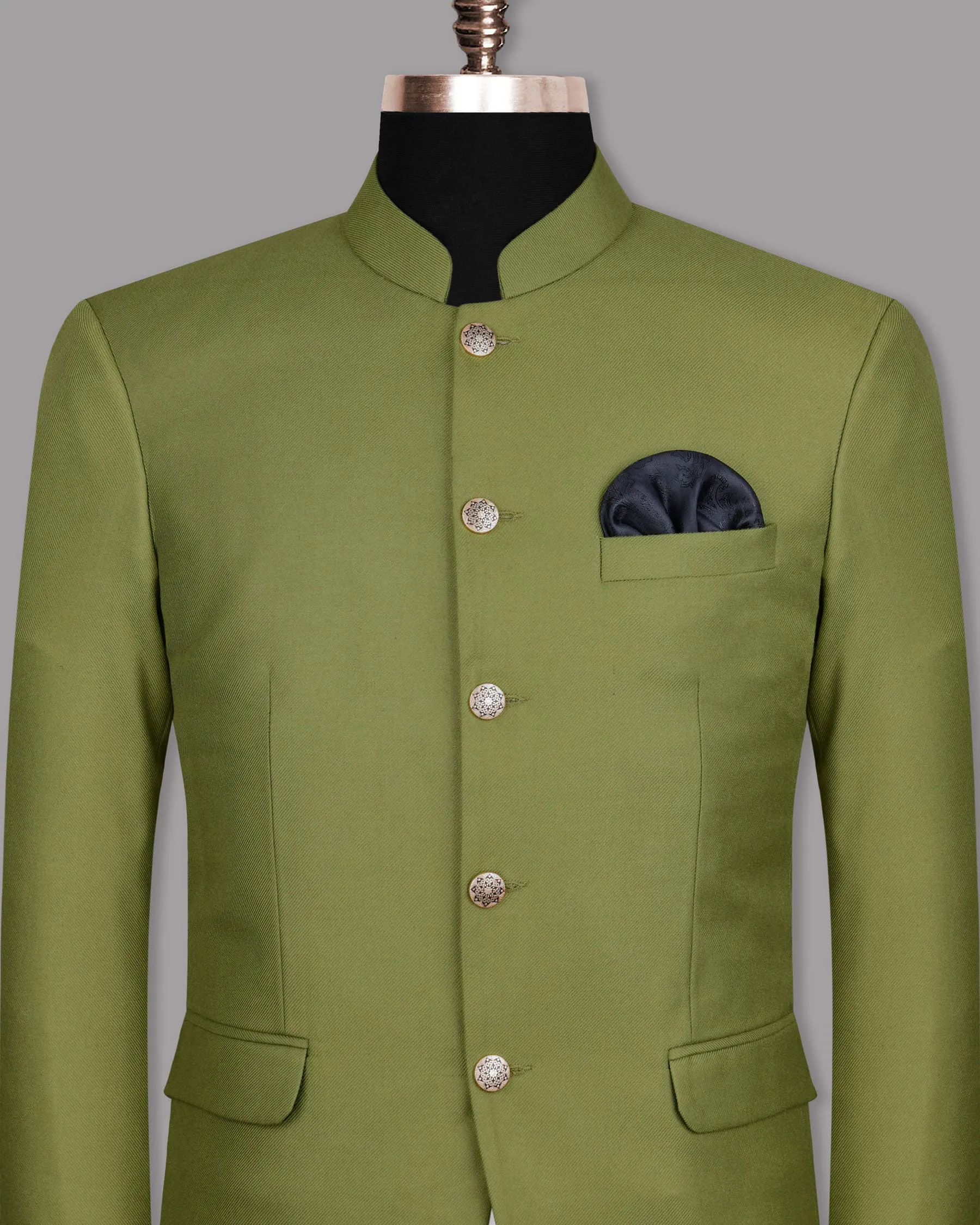 Pesto Green Bandhgala/Mandarin Blazer