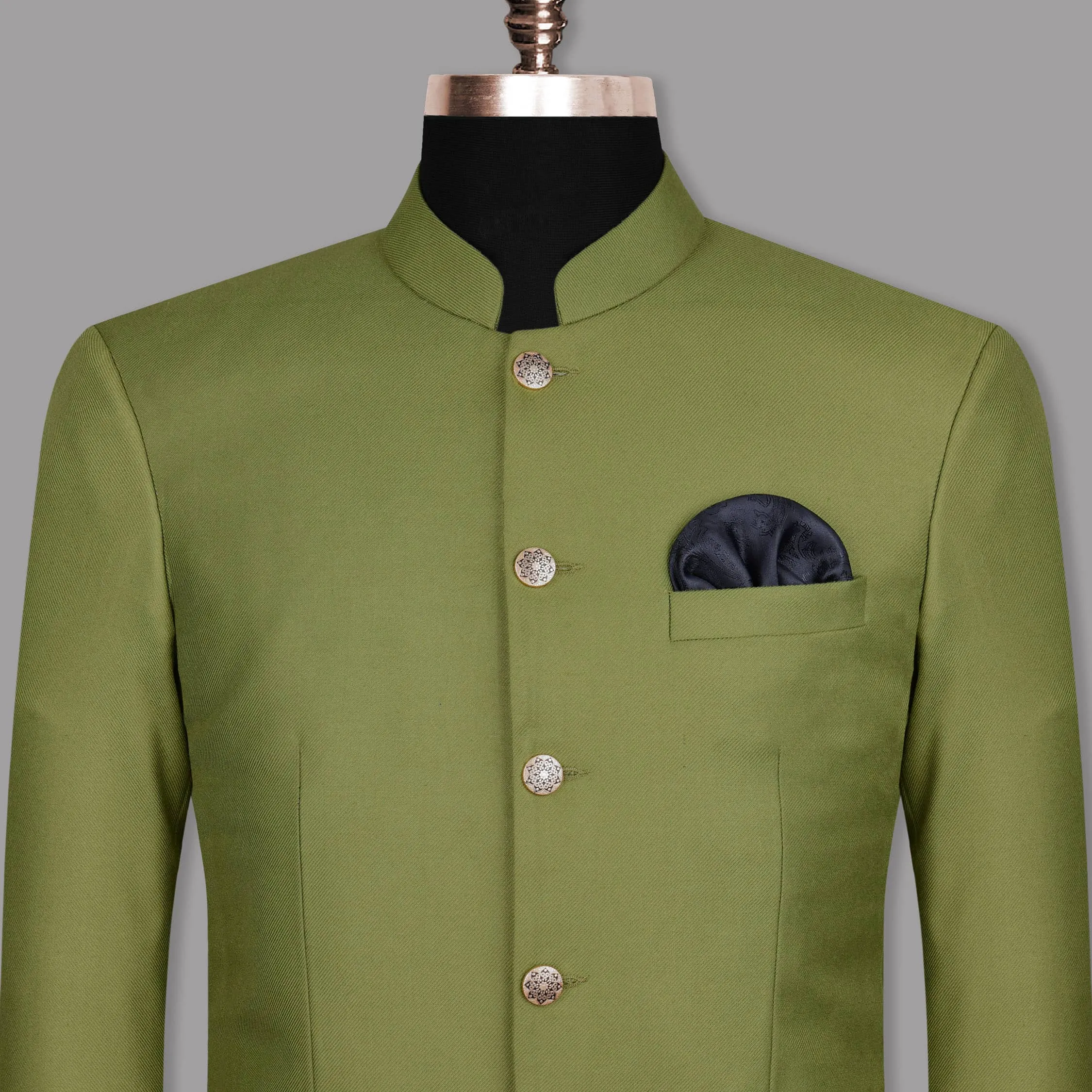 Pesto Green Bandhgala/Mandarin Blazer