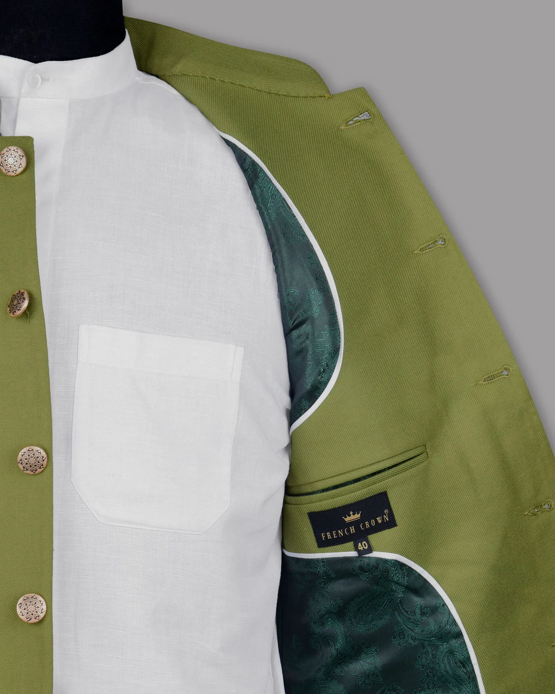 Pesto Green Bandhgala/Mandarin Blazer