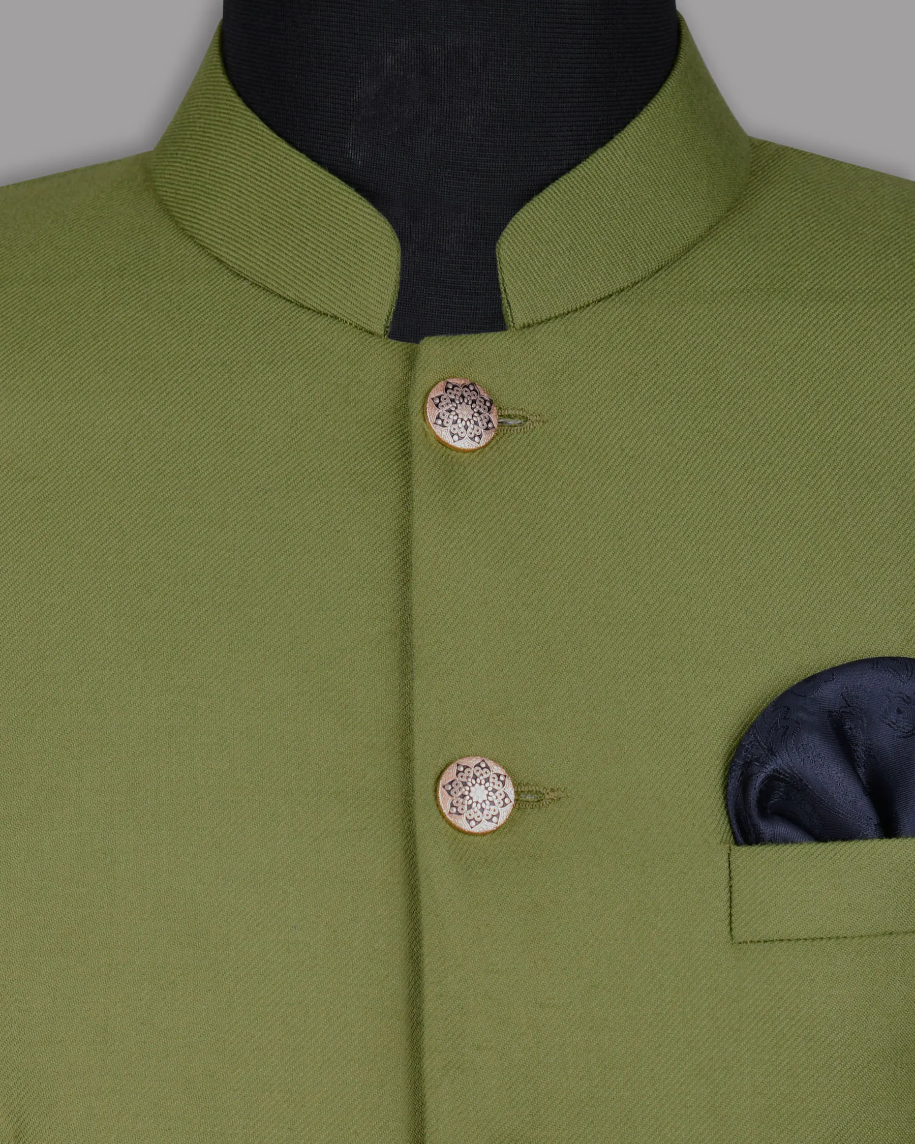 Pesto Green Bandhgala/Mandarin Blazer