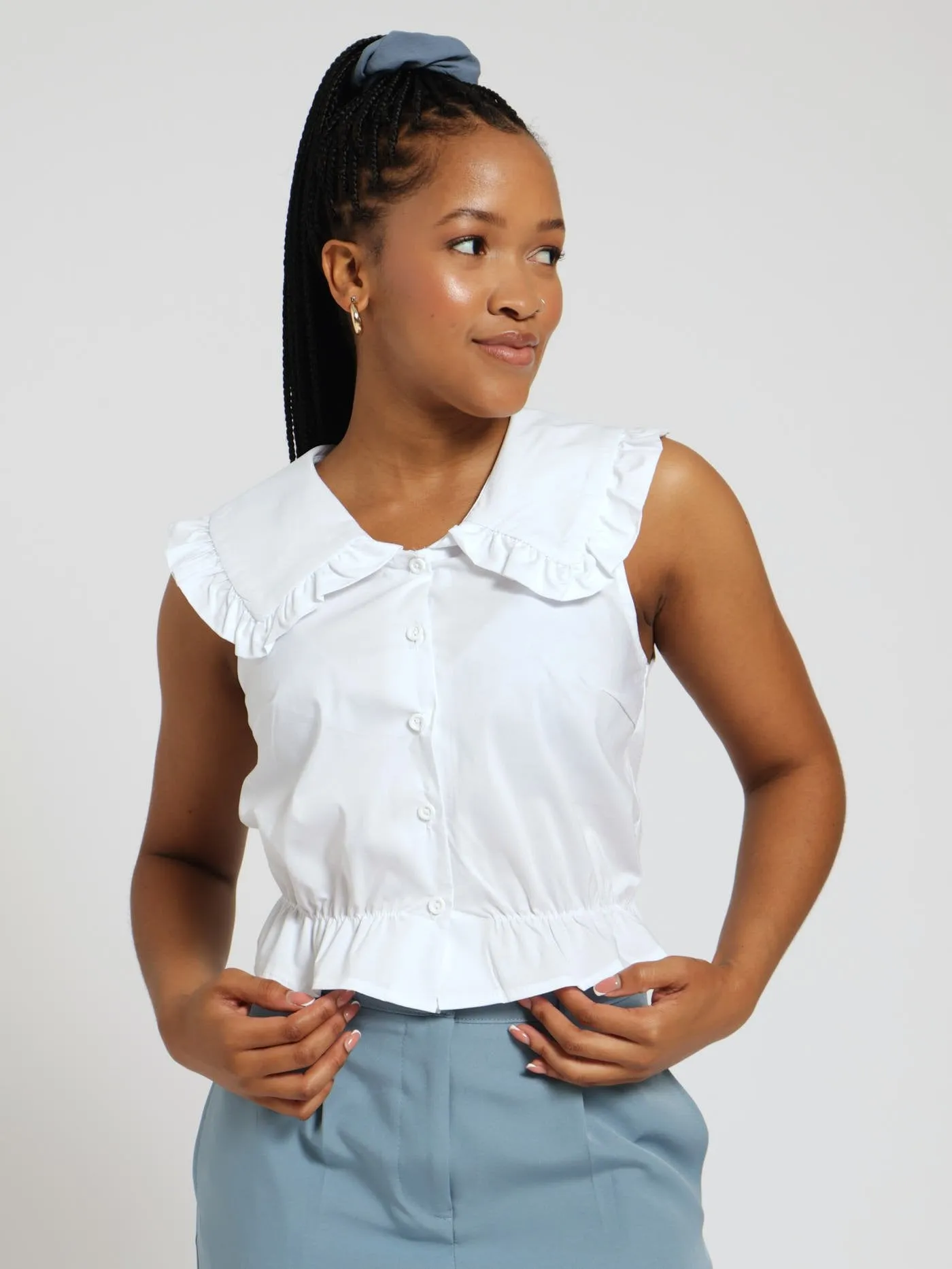 Peter Pan Peplum Blouse - White