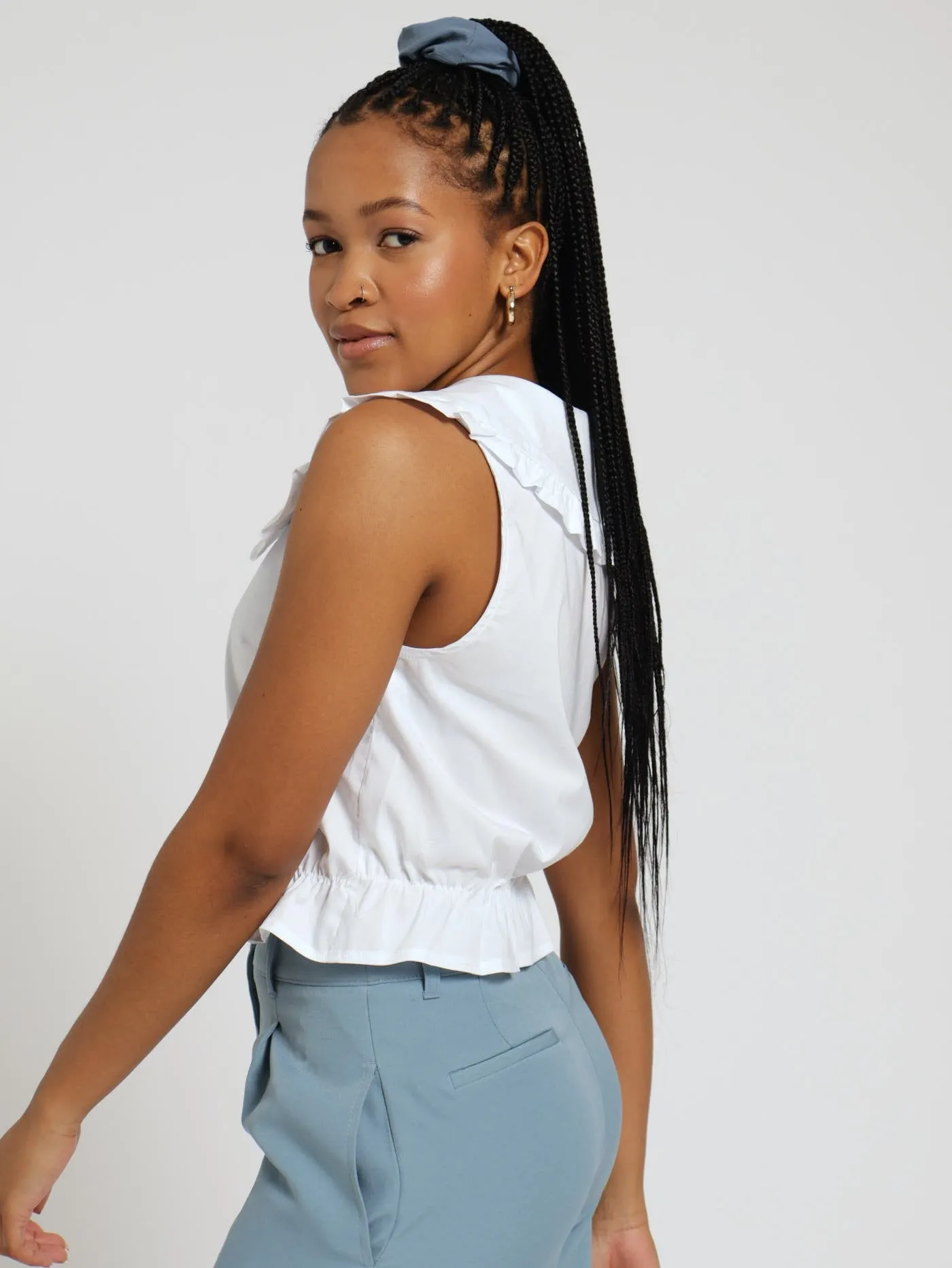 Peter Pan Peplum Blouse - White