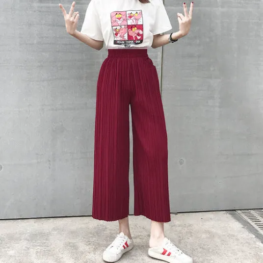 Pleated Chiffon Trousers Suit-dress High Leisure Women Nine Part Pants