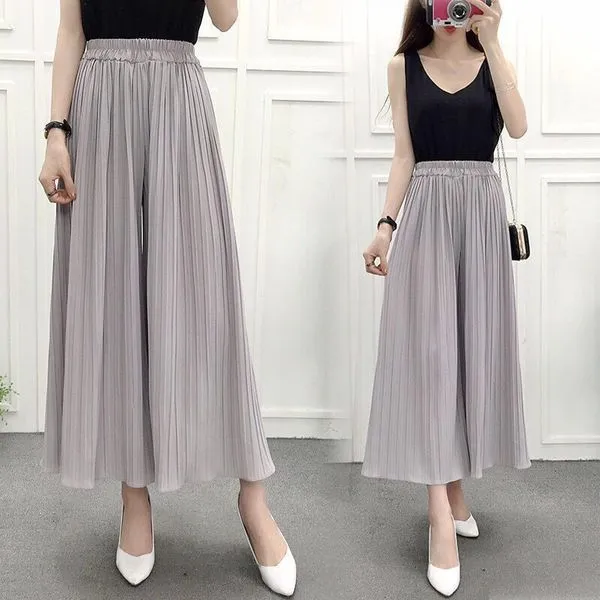 Pleated Chiffon Trousers Suit-dress High Leisure Women Nine Part Pants
