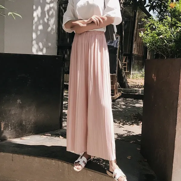Pleated Chiffon Trousers Suit-dress High Leisure Women Nine Part Pants