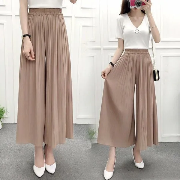 Pleated Chiffon Trousers Suit-dress High Leisure Women Nine Part Pants