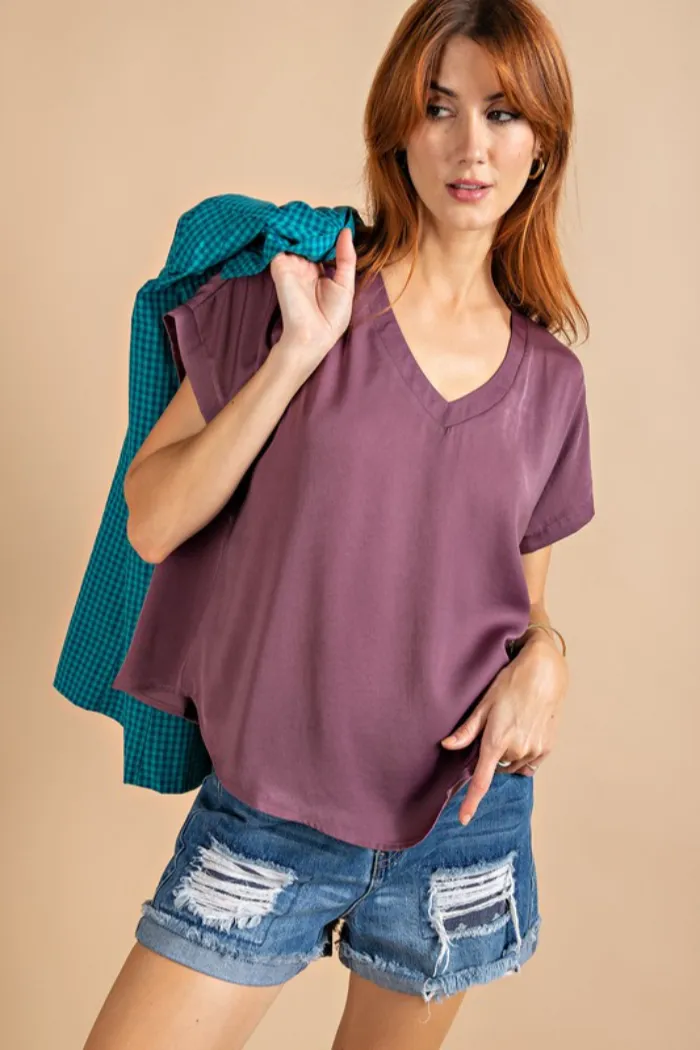 Plum V-Neck Blouse