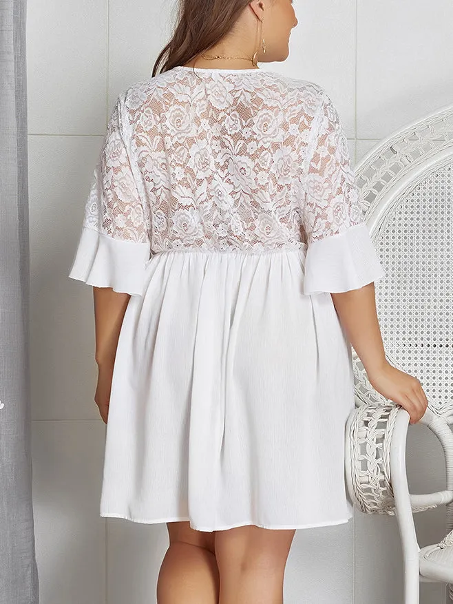 Plus Size Lace V-neck Sexy Dress